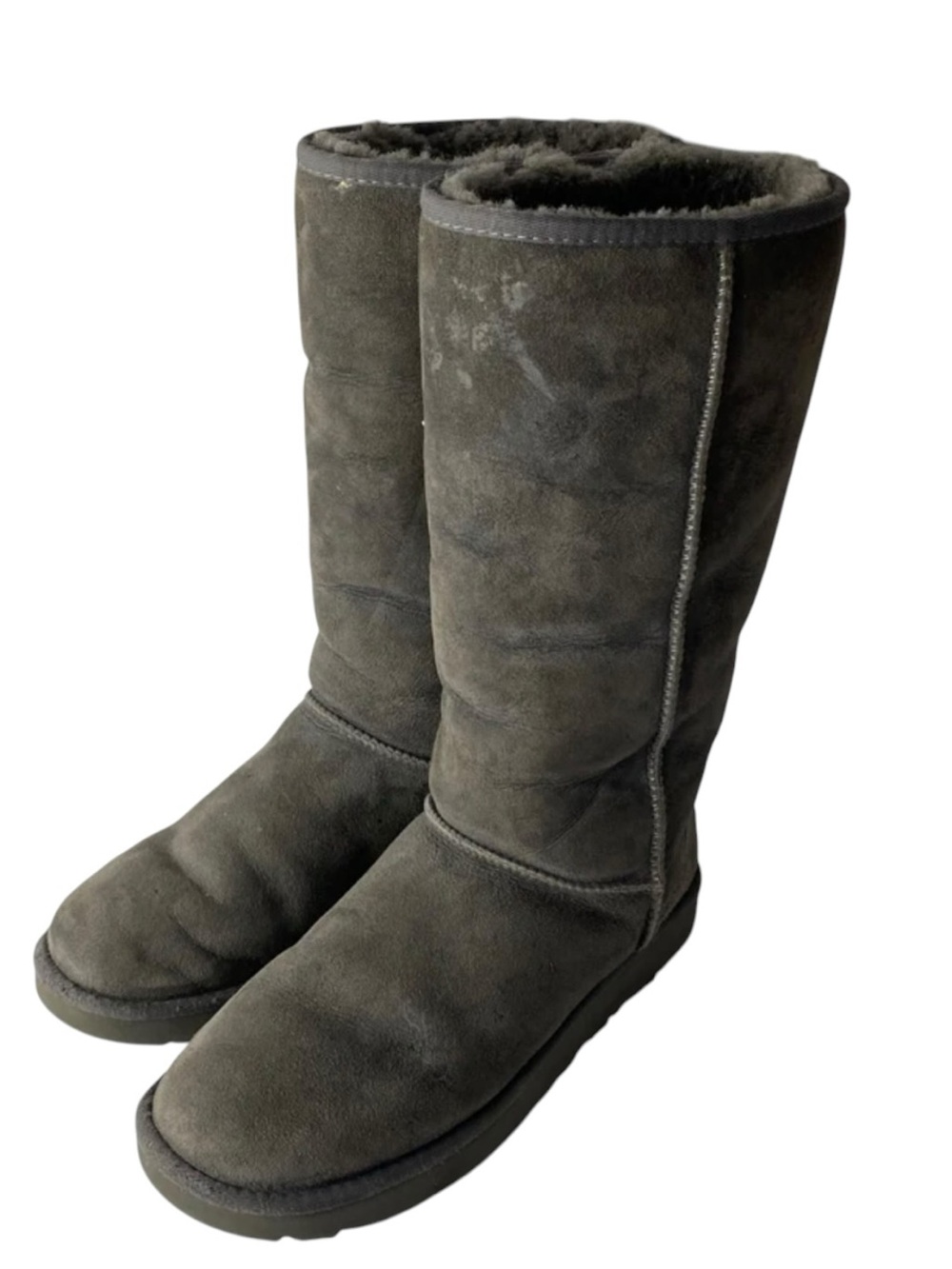 Ugg women’s sheepskin fur lined gray boots size 10